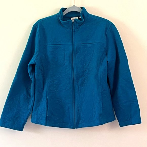 Chico's Teal Blue Quilted Jacket sz 1 (Med/8) - Picture 1 of 9